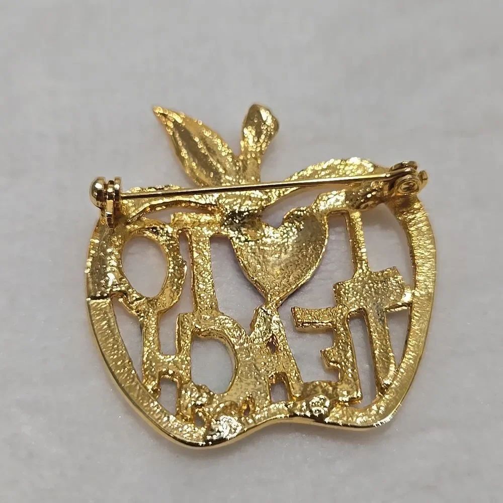 Gold Apple Teacher Brooch - Picture 2 of 4